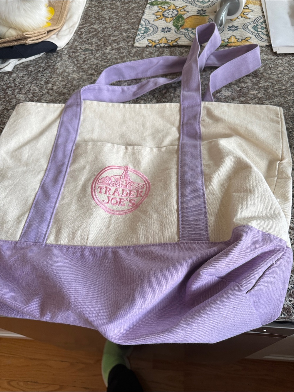 Trader Joe’s large lavender pastel tote - Picture 3 of 3